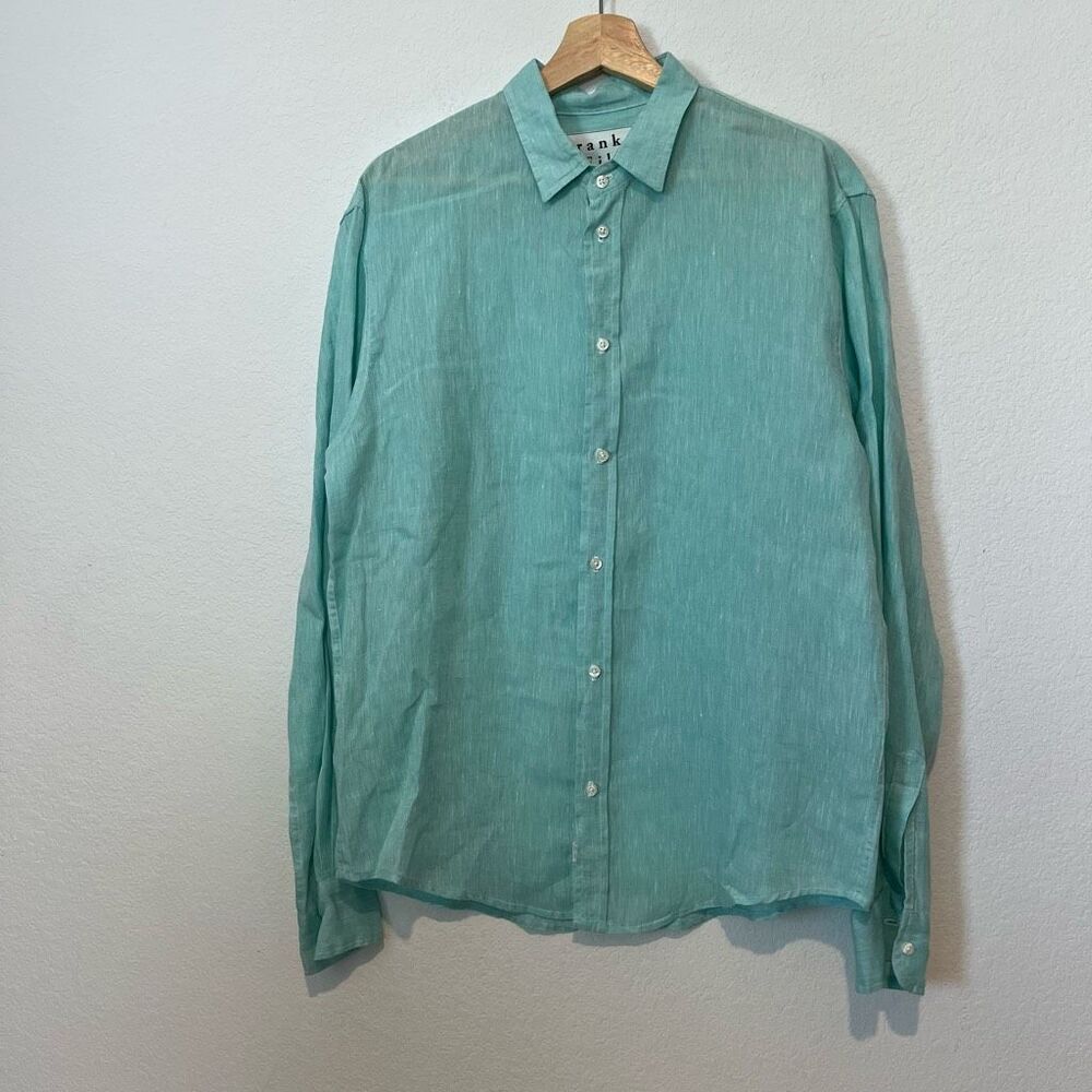 Frank & Eileen Paul Turquoise Linen Long Sleeve Button Down Shirt Men's Small